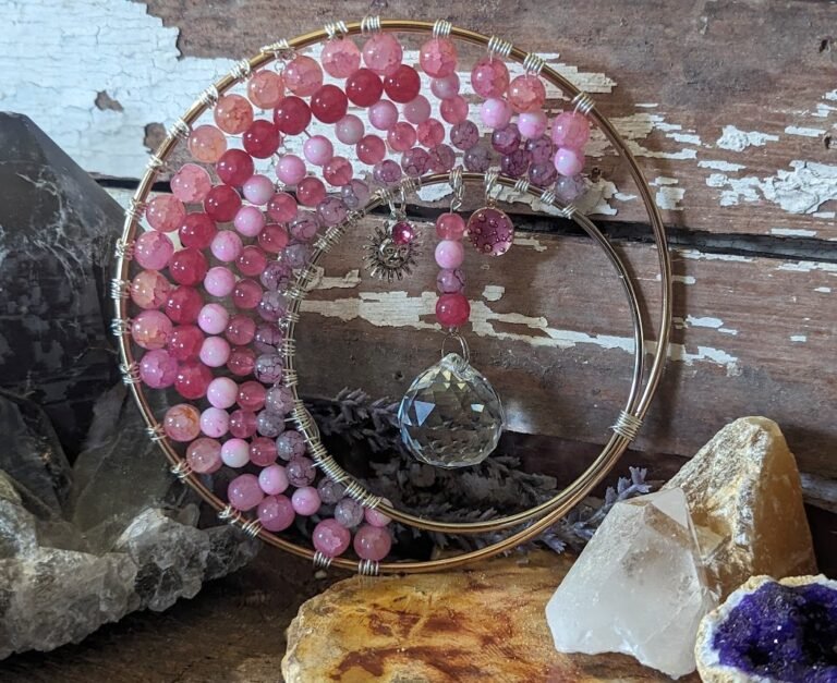 Pink Glass Moon Suncatcher