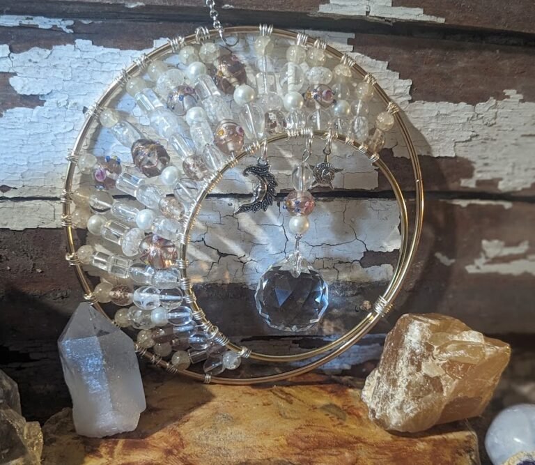 White and Cream Glass Moon Suncatcher