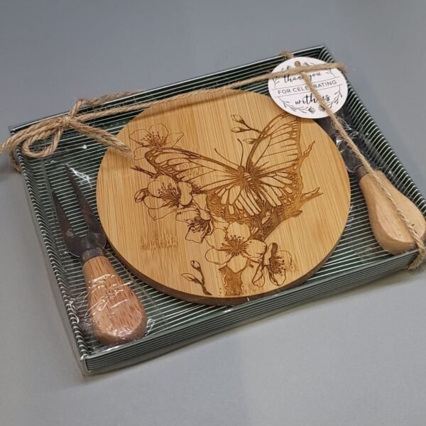 Maxie Marks Engraving - cheese board with butterfly engraving